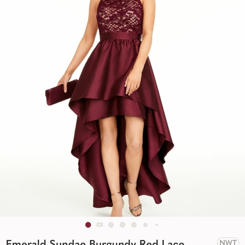 Emerald Sundae Burgundy Red Lace Halter Dress